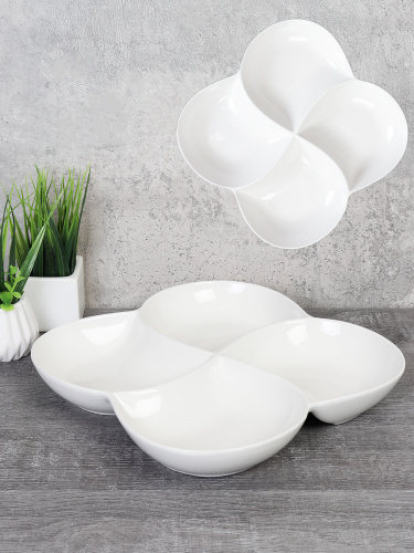 Менажница 4 секции 25,5 см, h- 4 см / DX0593-10 /уп 22/ белое