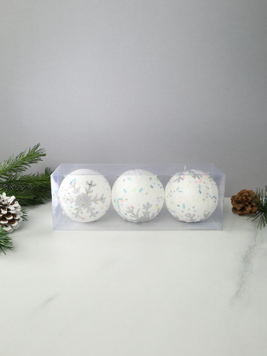 Новогоднее украшение Шары 3 штуки 8 см / WF-192 /уп 128/белые