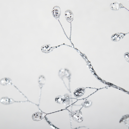 Ветка декоративная стеклярус 50 см на подставке / SA20227/2 /уп 50/200/серебро