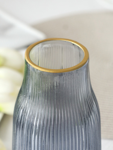 Ваза для цветов 20 см серая с золотой каймой / WRD-105 /уп 30/ без индивидуальной упаковки