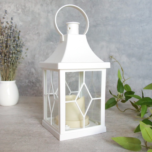 Светильник фонарь настольный Новогодний 21 см белый / YR02514W /уп 48/от батареек