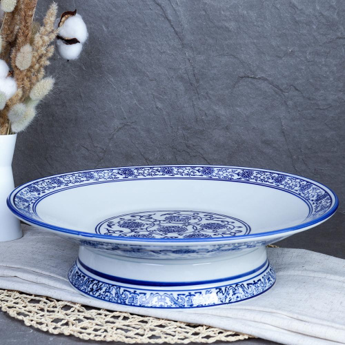 Тортница 35x9 см Гжель / А-100 /уп 6/  АКЦИЯ