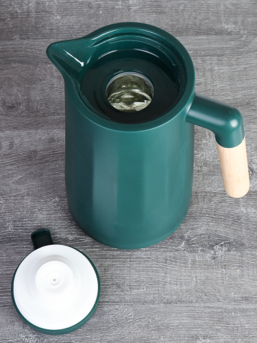 Термос кувшин 1 л с деревянной ручкой Грани / KL-919 /уп 20/ Темно-Зеленый