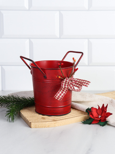 Ведерко для сервировки с эффектом старения 10х11х8,5см/ YW05 /уп 144/ Новогоднее/ Красное