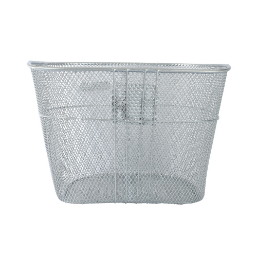 Корзина для велосипеда металлическая, с креплением на переднее колесо под резьбовую вилку. 2 кронштейна на рулевую колонку.  Серебро / 1DVMI-3 /уп 40/