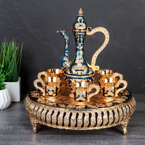 Коньячный набор /200/30 мл/ Золото Кобальт/ 244-6-Gold-Blue /уп 16/ Высокий поднос