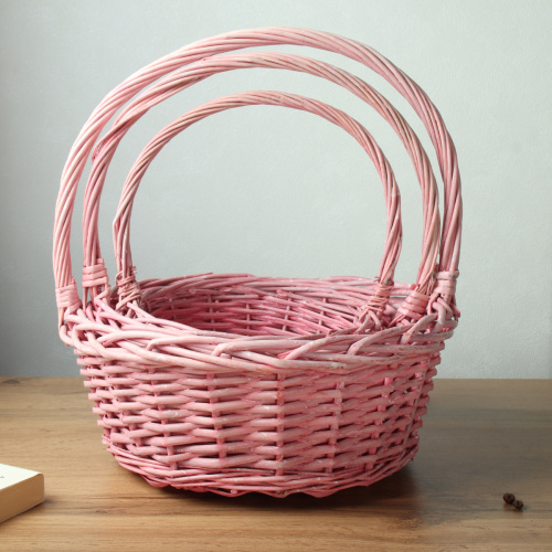 Корзина плетеная 3 штуки 31х12/26х10/21х9 см / S/3 22-24-PN /уп 28/розовые круглые