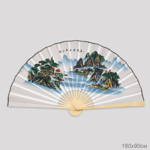 Веер 63 см бамбуковая основа Серый с Пейзажем / 622-12 /уп 75/742905     