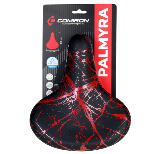 Седло велосипедное комфортное COMIRON PALMYRA C098R 240x210, Технологии DW, ED Эластомер Верх PU принтованный, Цвет: Чёрный+красный /уп 25/