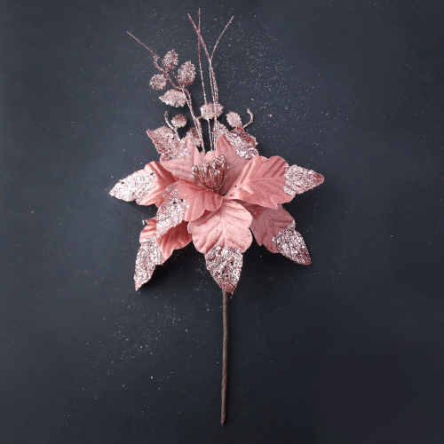 Цветок декоративный Пуансеттия розовая 42 см / P6 /уп 60/480/