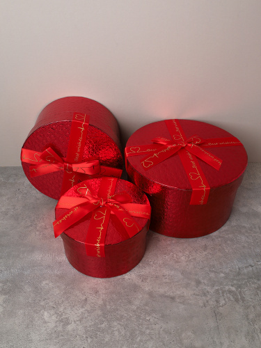 Коробка подарочная круглая 3 штуки 20х20х11 см / 3406-02 /уп 30/красная