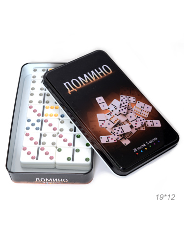 Домино пластиковые фишки в металлической коробке 19,5x12х3,5 см / 5010FR /уп 24/