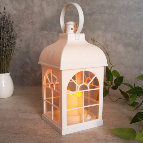 Светильник фонарь настольный Новогодний 21 см белый / YR02515W /уп 48/от батареек