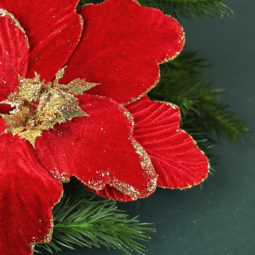 Цветок декоративный Пуансеттия 20 см красная / CTX12-116 /уп 80/480/