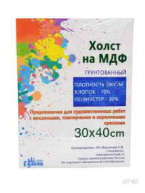 Холст 30х40 грунтованный  на МДФ для рисования /633541