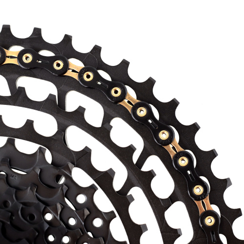 Велосипедная цепь SUMC 12 speed SX12SL Black Gold 1/2"x11/128" 126L суперлайт 244 г (SHIMANO M9100 / KMC DLXC12) ГОСТ 30442-97 ISO 9633 /уп 25/