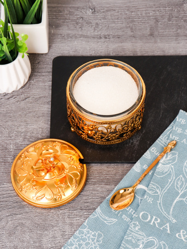 Сахарница с ложкой / 995-8-GOLD /уп 96/