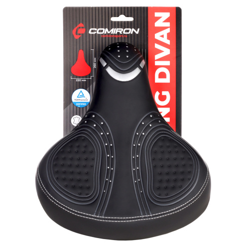 Седло велосипедное суперкомфортное COMIRON KING DIVAN 167-1C 260x220, Пена 57мм. Технологии: DW, ED, Spring, Верх: PU, Цвет: Чёрный+Серый /уп 16/