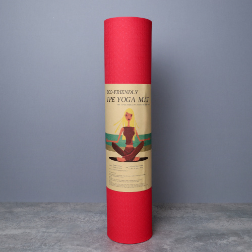 Коврик для йоги и фитнеса спортивный гимнастический двухслойный TPE 6мм. 183х61х0,6 цвет: красный / YM2-TPE-6R / уп 12/