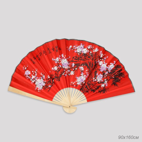 Веер 63 см бамбуковая основа Красный с мелкими цветками / 622-12 /уп 75/742905     