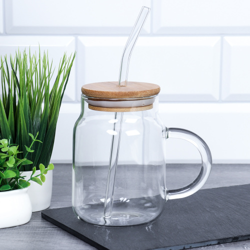 Кружка для смузи с трубочкой бамбуковая крышка 550 мл / LCTP11507 /уп 97/