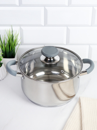 Кастрюля 3,2 л  Элиос / LB-S-1106-8B-3,2 /уп 1/ индукция/ ручки с силиконом/ Гофрокороб/ KISIGA