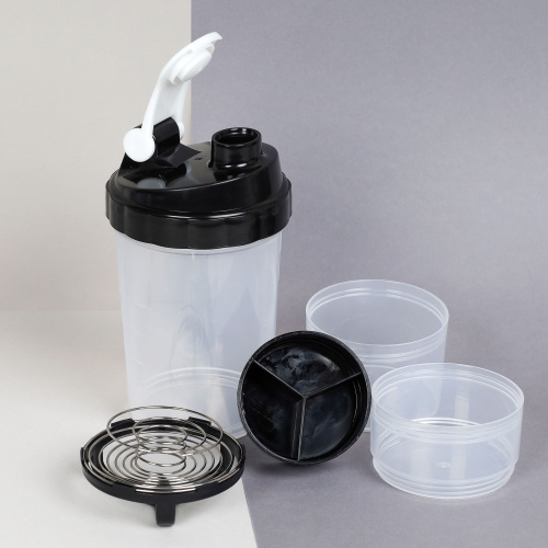 Бутылка/Шейкер СПАЙДЕР SHS-500 бело-чёрная, для спортивного питания 500ML