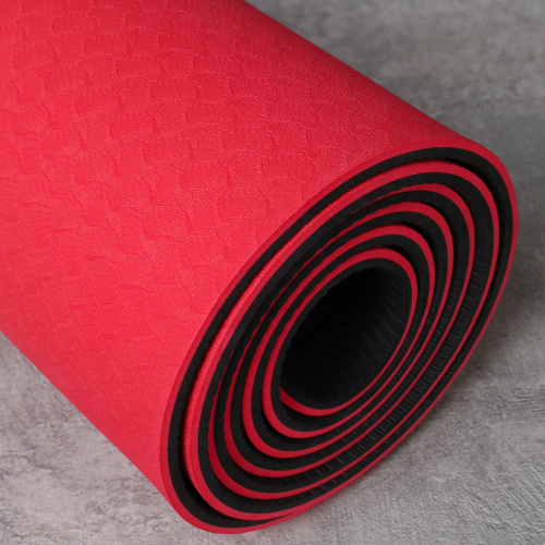 Коврик для йоги и фитнеса спортивный гимнастический двухслойный TPE 6мм. 183х61х0,6 цвет: красный / YM2-TPE-6R / уп 12/