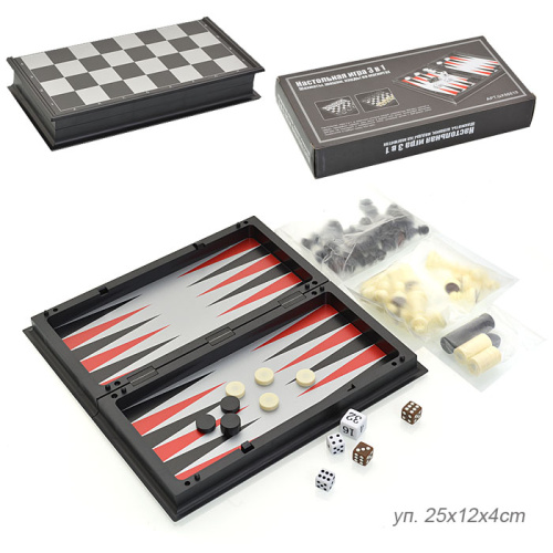 Игра настольная 3 в1 Нарды шахматы шашки 12х25 см магнитная доска / 56810 /уп 48/