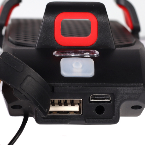 Фонарь передний COMIRON "HOLDER" ABS, IPX5; 3*T6 LED 400lm 4800mAh USB индикатор заряда POWER BANK сигнал 130Дб крепление смартфона красный /уп 20/80/