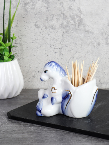 Подставка для зубочисток Лошадь 8 см / B5448-1 /уп 144/ Символ года 2026  костяной фарфор