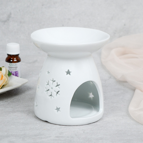 Аромалампа белая 10 см Снежинки / XL-0018 /уп 48/новогодняя