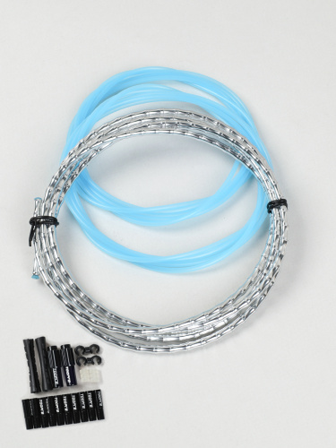 Комплект рубашка и направляющие велосипеда с технологией Fish Bons повышенной прочности. Рубашка/2 направляющие/наконечники/зажимы. TOOPRE. Серебро