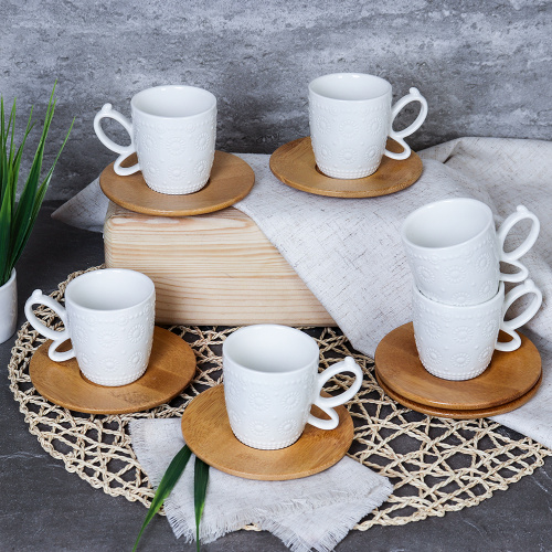 Кофейный набор 12 предметов 80 мл / MJ-125 /уп 12/ на деревянной подставке