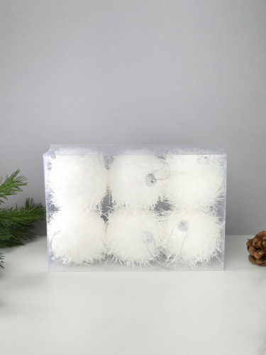 Новогоднее украшение Шары 6 штук 7 см / WF-208 /уп 72/белые