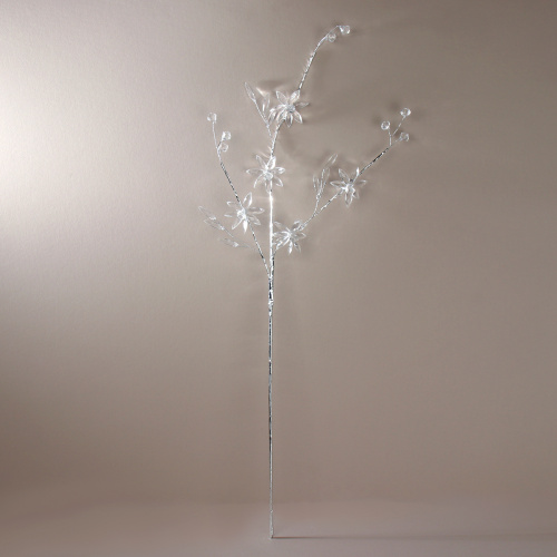 Ветка декоративная стеклярус 68 см 5 цветков / SA15807 /уп 360/серебро