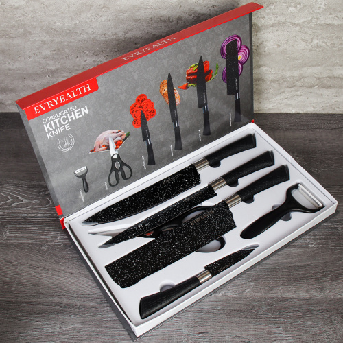 Набор кухонных ножей 6 предметов в магнитной коробке / WD-102 /уп 30/ножницы и овощечистка в комплекте