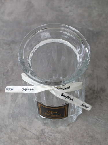 Ваза для цветов 18 см прозрачная с лентой этикетка / WRD-141 /уп 30/ без и/уп