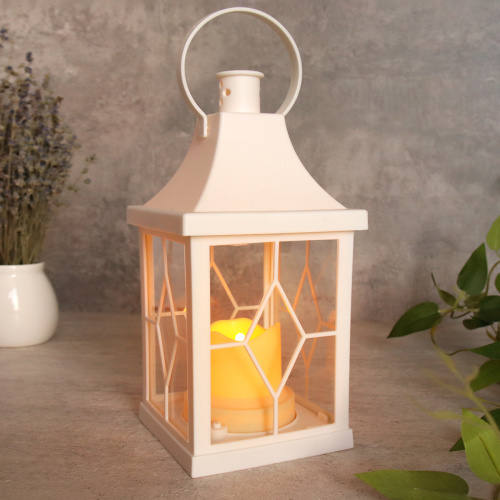 Светильник фонарь настольный Новогодний 21 см белый / YR02514W /уп 48/от батареек