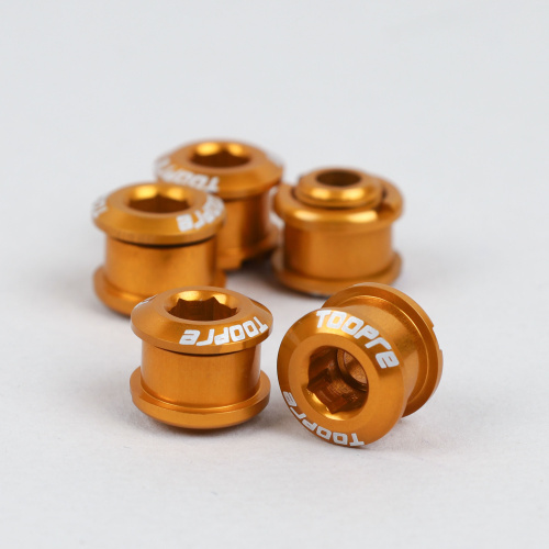 Бонки алюминиевые TOOPRE CN-01 12х12х9.6mm болт + гайка 6.5мм высота для крепления передних звёзд к системе шатунов. Набор 5 штук. Золотой