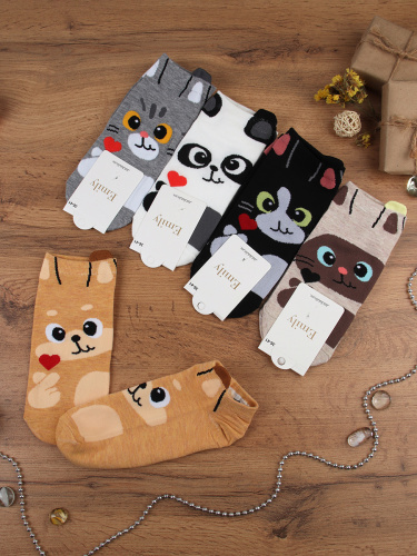 Носки р. 35-40 Кошка короткие / L812 /уп 10/500/1200/ ОДНА ПАРА/ МАРКА