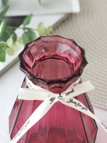 Ваза для цветов 14 см розовая с лентой / WRD-100 /уп 45/ без индивидуальной упаковки