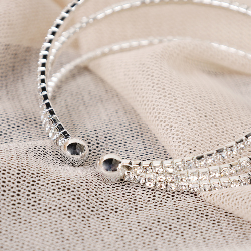 Браслет со стразами многослойный 3 ряда / 306-6002 /уп 24/серебро