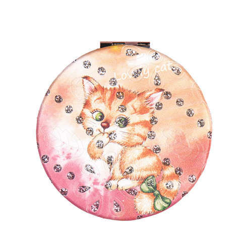 Зеркало карманное 7 см / GT358 /уп 50/300/ кожзам стразы