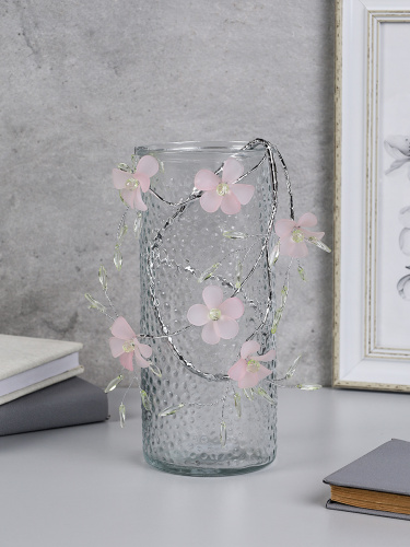 Ветка декоративная стеклярус 61 см Розовые цветы / SA24217 /уп 360/