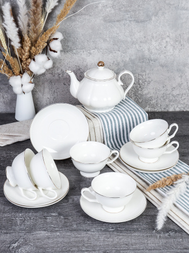 Чайный набор 13 предметов 230 мл / GC57-12G WHITE /уп 8/ костяной фарфор