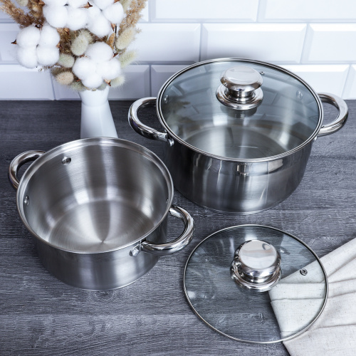 Кастрюля набор 8 предметов 2,5л,3,5л,4,5л,6л Ария/ Set 2 - R-151 /уп 2/ индукция/ круглые ручки/цветная коробка