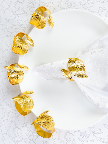 Кольца для салфеток 6 штук Лавр Золото / JG12 /уп 50/ 8 марта/ подарок для женщины