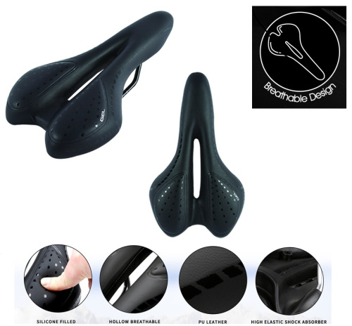 Седло велосипедное MTB гелевое COMIRON MIR M017 280X155, Технологии: DW, ED. GEL, Верх: PU с прессованым принтом, Цвет: Чёрный /уп 30/