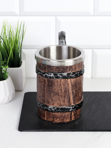 Кружка пивная 600 мл Бочонок металл/ 8053 /уп 24/